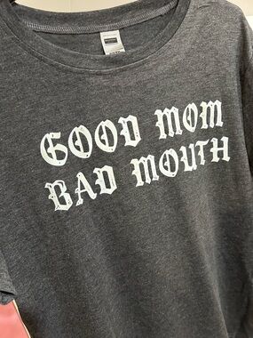 Good Mom Bad Mouth Gray Graphic Tee